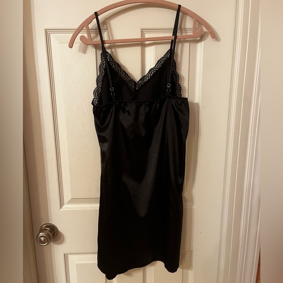 Women’s Forever 21 Black Silk Slip Dress with Lace - Picture 3 of 5